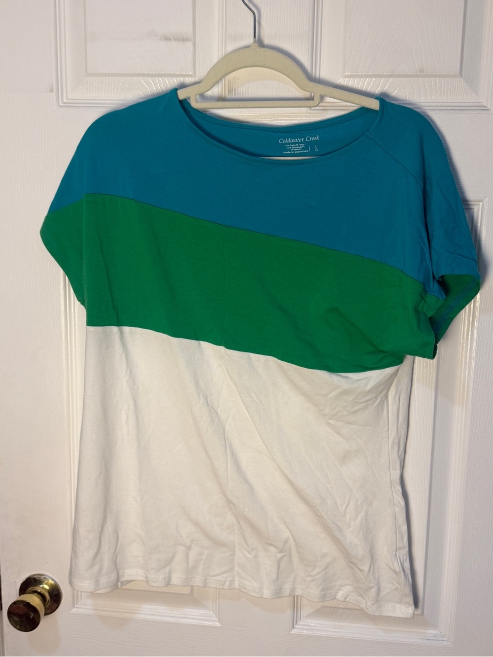 Coldwater Creek Teal/green color block  Scoop Neck Tee L